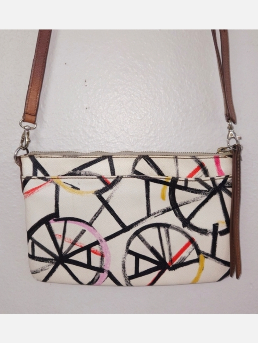 FOSSIL Sydney Crossbody Bag Bicycle Wheel Print